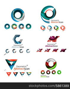 Universal abstract geometric shapes - business emblems. Created with wavy overlapping elements, clean flowing modern design