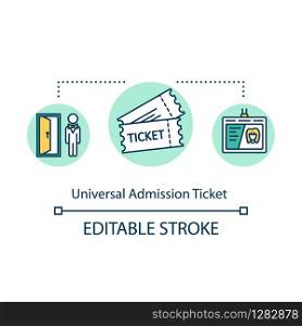 Universal admission ticket concept icon. Saving money in travel, cost effective tourism idea thin line illustration. VIP access pass vector isolated outline RGB color drawing. Editable stroke