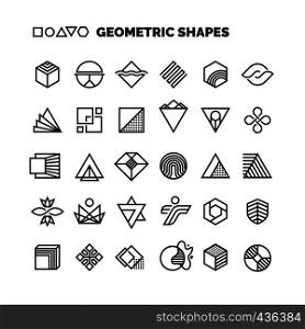Universal black and white geometric vector shapes isolated for graphic design. Geometric element logo simple collection. Universal black and white geometric vector shapes isolated for graphic design