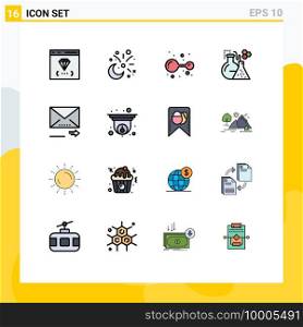 Universal Icon Symbols Group of 16 Modern Flat Color Filled Lines of tube, lab, decoration, flask, molecule Editable Creative Vector Design Elements