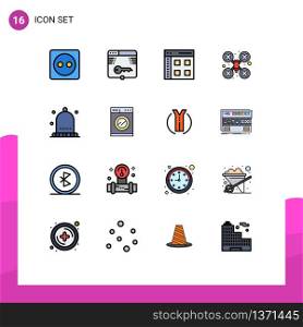 Universal Icon Symbols Group of 16 Modern Flat Color Filled Lines of drone robot, camera, login, cam, user Editable Creative Vector Design Elements