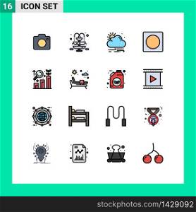 Universal Icon Symbols Group of 16 Modern Flat Color Filled Lines of growth, analysis, sun, research, layout Editable Creative Vector Design Elements