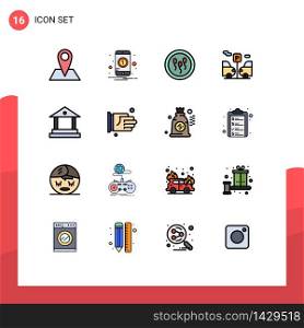 Universal Icon Symbols Group of 16 Modern Flat Color Filled Lines of banking, parking, biochemistry, transport, process Editable Creative Vector Design Elements