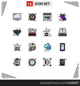 Universal Icon Symbols Group of 16 Modern Flat Color Filled Lines of hindu, beliefs, card, scary, halloween Editable Creative Vector Design Elements