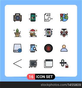 Universal Icon Symbols Group of 16 Modern Flat Color Filled Lines of cactus, insurance, ui, world, development Editable Creative Vector Design Elements