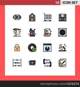 Universal Icon Symbols Group of 16 Modern Flat Color Filled Lines of machinery, construction, finance, spectator, night Editable Creative Vector Design Elements