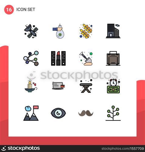 Universal Icon Symbols Group of 16 Modern Flat Color Filled Lines of link, real estate, money, office, nature Editable Creative Vector Design Elements