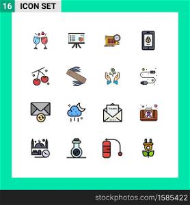 Universal Icon Symbols Group of 16 Modern Flat Color Filled Lines of mobile, encryption, graph, focus, file Editable Creative Vector Design Elements