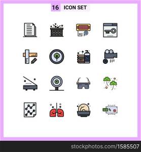 Universal Icon Symbols Group of 16 Modern Flat Color Filled Lines of page, media, happy, keywords, input Editable Creative Vector Design Elements