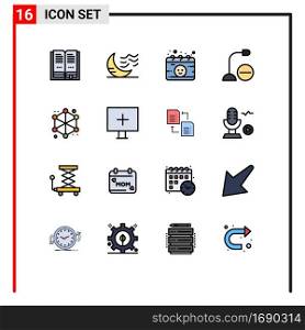 Universal Icon Symbols Group of 16 Modern Flat Color Filled Lines of analytics, hardware, calendar, gadget, computers Editable Creative Vector Design Elements