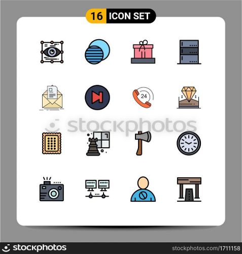 Universal Icon Symbols Group of 16 Modern Flat Color Filled Lines of mail, devices, sun, data, nature Editable Creative Vector Design Elements