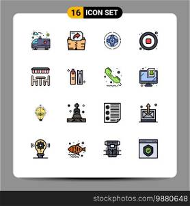Universal Icon Symbols Group of 16 Modern Flat Color Filled Lines of eat, resturant, earth, video, music Editable Creative Vector Design Elements