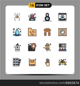 Universal Icon Symbols Group of 16 Modern Flat Color Filled Lines of liquid, drop, protection, help, communication Editable Creative Vector Design Elements