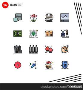 Universal Icon Symbols Group of 16 Modern Flat Color Filled Lines of finance, scope, ebook, products, ecg Editable Creative Vector Design Elements