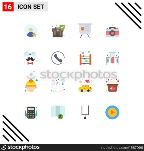 Universal Icon Symbols Group of 16 Modern Flat Colors of brim, picture, graph, photo, camera Editable Pack of Creative Vector Design Elements