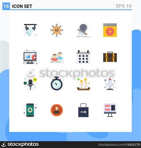 Universal Icon Symbols Group of 16 Modern Flat Colors of graphics, window, ad, add, kill Editable Pack of Creative Vector Design Elements