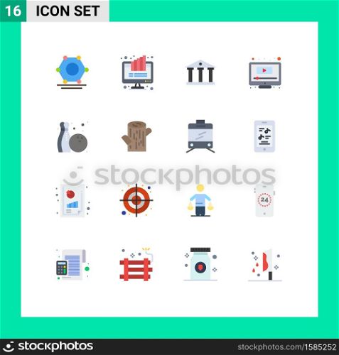 Universal Icon Symbols Group of 16 Modern Flat Colors of hobby, bowling, bank, youtube, play Editable Pack of Creative Vector Design Elements