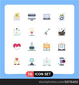 Universal Icon Symbols Group of 16 Modern Flat Colors of party, birthday, development, laptop, device Editable Pack of Creative Vector Design Elements