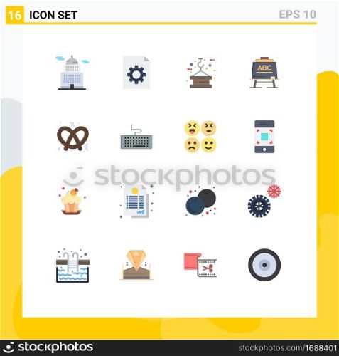Universal Icon Symbols Group of 16 Modern Flat Colors of pretzel, board, hook, abc, learining Editable Pack of Creative Vector Design Elements