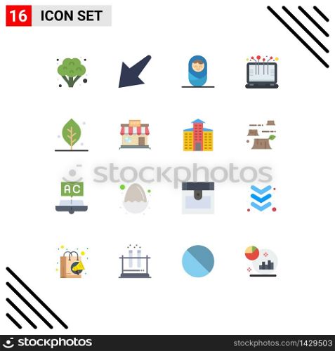 Universal Icon Symbols Group of 16 Modern Flat Colors of store, spring, smart technology, nature, ecology Editable Pack of Creative Vector Design Elements