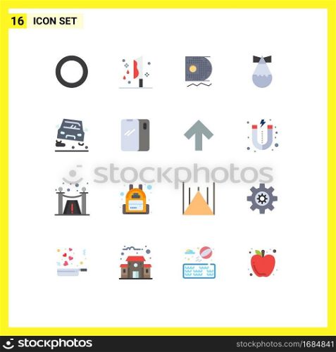 Universal Icon Symbols Group of 16 Modern Flat Colors of traffic, overtaking, data, weapon, bomb Editable Pack of Creative Vector Design Elements