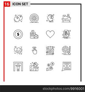 Universal Icon Symbols Group of 16 Modern Outlines of award, steamship, answer, steamboat, mind Editable Vector Design Elements