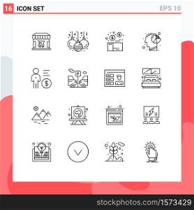 Universal Icon Symbols Group of 16 Modern Outlines of business, human, money, head, analysis Editable Vector Design Elements