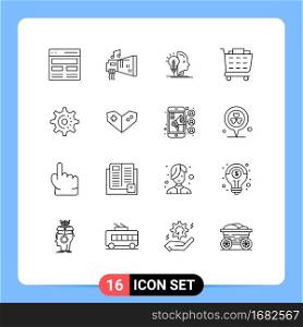 Universal Icon Symbols Group of 16 Modern Outlines of cog, checkout, hardware, buy, making Editable Vector Design Elements
