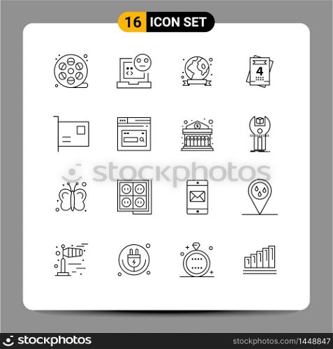 Universal Icon Symbols Group of 16 Modern Outlines of computers, wedding, error, love, environment Editable Vector Design Elements