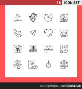 Universal Icon Symbols Group of 16 Modern Outlines of contact, scientist, online, man, scientist Editable Vector Design Elements