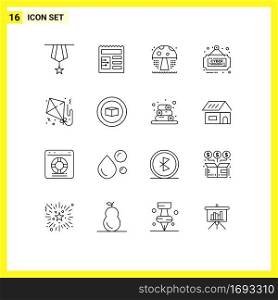 Universal Icon Symbols Group of 16 Modern Outlines of fly, kite, water, sale, discount Editable Vector Design Elements