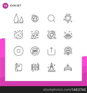 Universal Icon Symbols Group of 16 Modern Outlines of food, cake, search, sweep, broom Editable Vector Design Elements