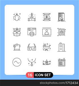 Universal Icon Symbols Group of 16 Modern Outlines of fundraising, mark, invitation, listing, check Editable Vector Design Elements