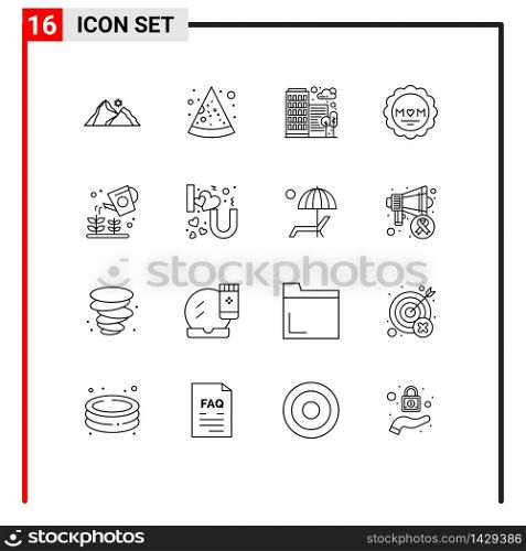 Universal Icon Symbols Group of 16 Modern Outlines of garden, mom, building, mother, medal Editable Vector Design Elements
