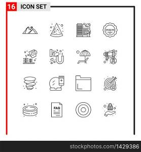 Universal Icon Symbols Group of 16 Modern Outlines of garden, mom, building, mother, medal Editable Vector Design Elements