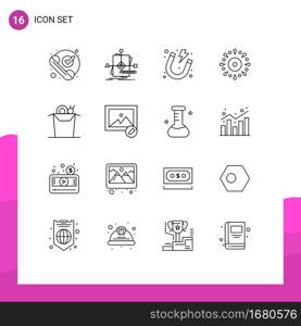 Universal Icon Symbols Group of 16 Modern Outlines of holiday, event, pattern, celebration, power Editable Vector Design Elements