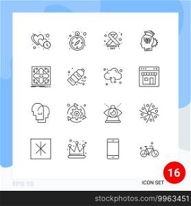 Universal Icon Symbols Group of 16 Modern Outlines of infrastructure, technology, cancer sign, smart, management Editable Vector Design Elements
