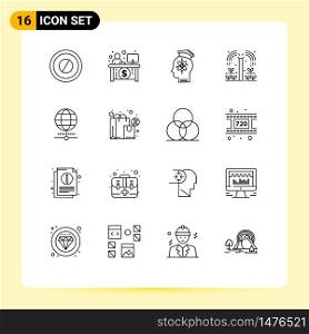 Universal Icon Symbols Group of 16 Modern Outlines of internet, plant, head, nature, agriculture Editable Vector Design Elements