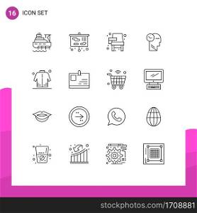 Universal Icon Symbols Group of 16 Modern Outlines of jacket, thoughts, chair, mind, school Editable Vector Design Elements
