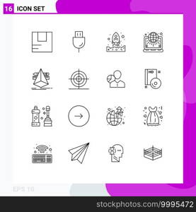 Universal Icon Symbols Group of 16 Modern Outlines of marketing, settings, technology, net, up Editable Vector Design Elements