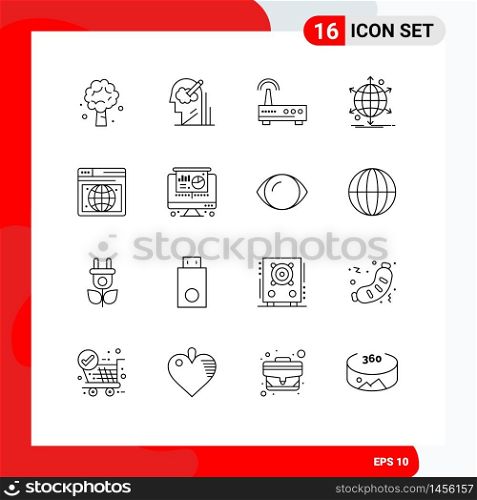 Universal Icon Symbols Group of 16 Modern Outlines of network, international, idea, business, signal Editable Vector Design Elements