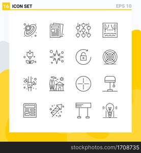 Universal Icon Symbols Group of 16 Modern Outlines of present, bouquet, love, theater, event Editable Vector Design Elements