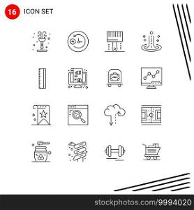 Universal Icon Symbols Group of 16 Modern Outlines of ruler, water, design, spa, effect Editable Vector Design Elements