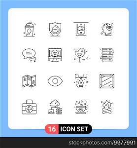 Universal Icon Symbols Group of 16 Modern Outlines of texting, chatting, atm, wifi signal, human Editable Vector Design Elements