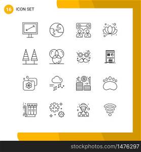 Universal Icon Symbols Group of 16 Modern Outlines of tree, nature, team, forest, plum Editable Vector Design Elements