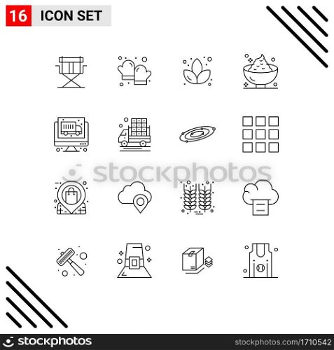 Universal Icon Symbols Group of 16 Modern Outlines of truck, potato, lotus, mashed, food Editable Vector Design Elements