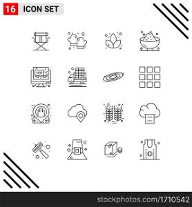 Universal Icon Symbols Group of 16 Modern Outlines of truck, potato, lotus, mashed, food Editable Vector Design Elements