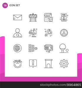 Universal Icon Symbols Group of 16 Modern Outlines of user, employee, dye, fire, escape Editable Vector Design Elements