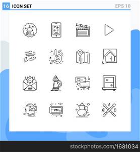 Universal Icon Symbols Group of 16 Modern Outlines of waiter, play, phone, media, usa Editable Vector Design Elements