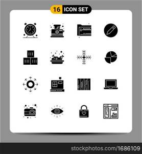 Universal Icon Symbols Group of 16 Modern Solid Glyphs of box, pencil, breakfast, basic, documents Editable Vector Design Elements